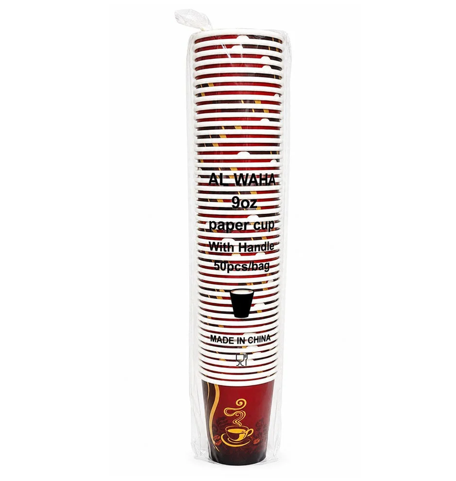 Al Waha Paper Cups 9oz with Handle 50 pcs