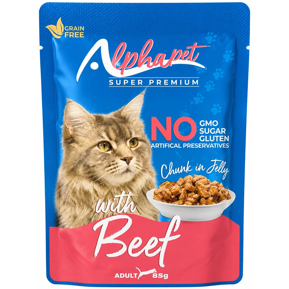 Alphapet Super Premium Adult Cat Food Beef in Jelly 85g