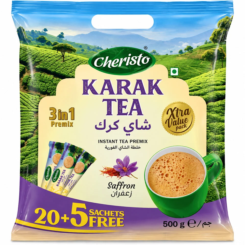 Cheristo Karak Tea 3 in 1 Saffron Instant Tea Premix 20+5 Free Sachets, 500g