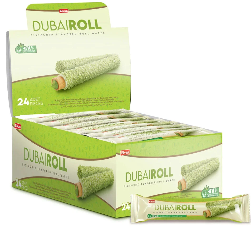 Elvan Dubai Roll Pistachio Wafer Rolls 24 × 18g