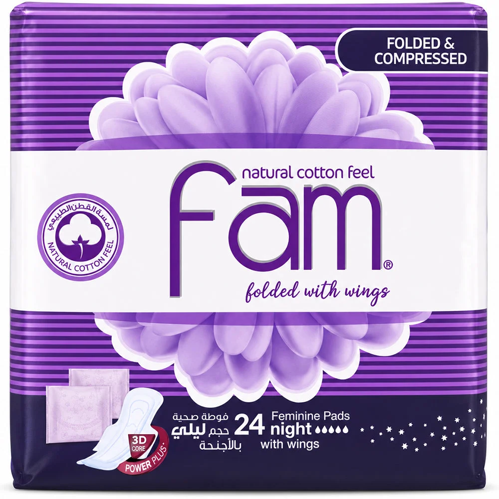 Fam Folded With Wings Night Feminine Pads 24 PCS