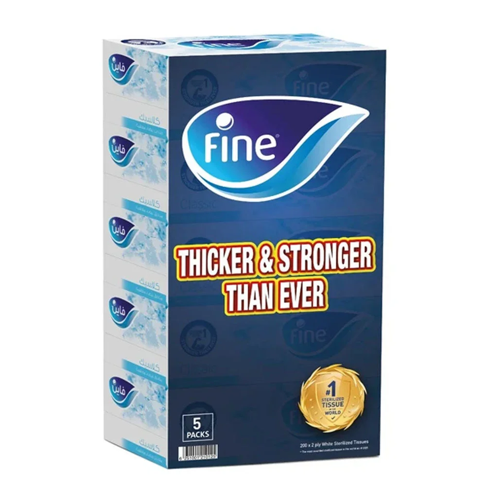 Fine Facial Tissues 2 Ply 200 Sheets x 5 Packs