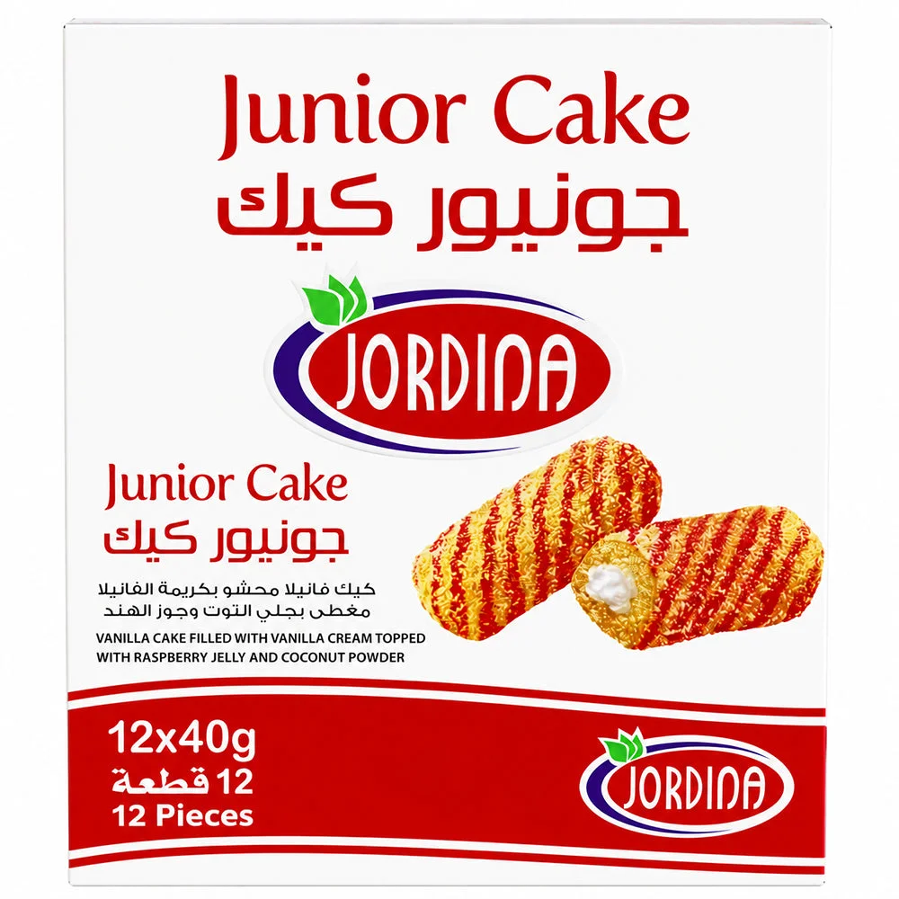 Jordina Junior Cake Vanilla Cream & Raspberry Jelly 12 x 40g
