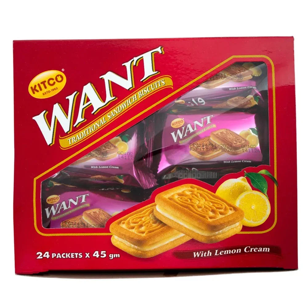 Kitco Want Traditional Lemon Cream Sandwich Biscuit 24 pcs 45 gm