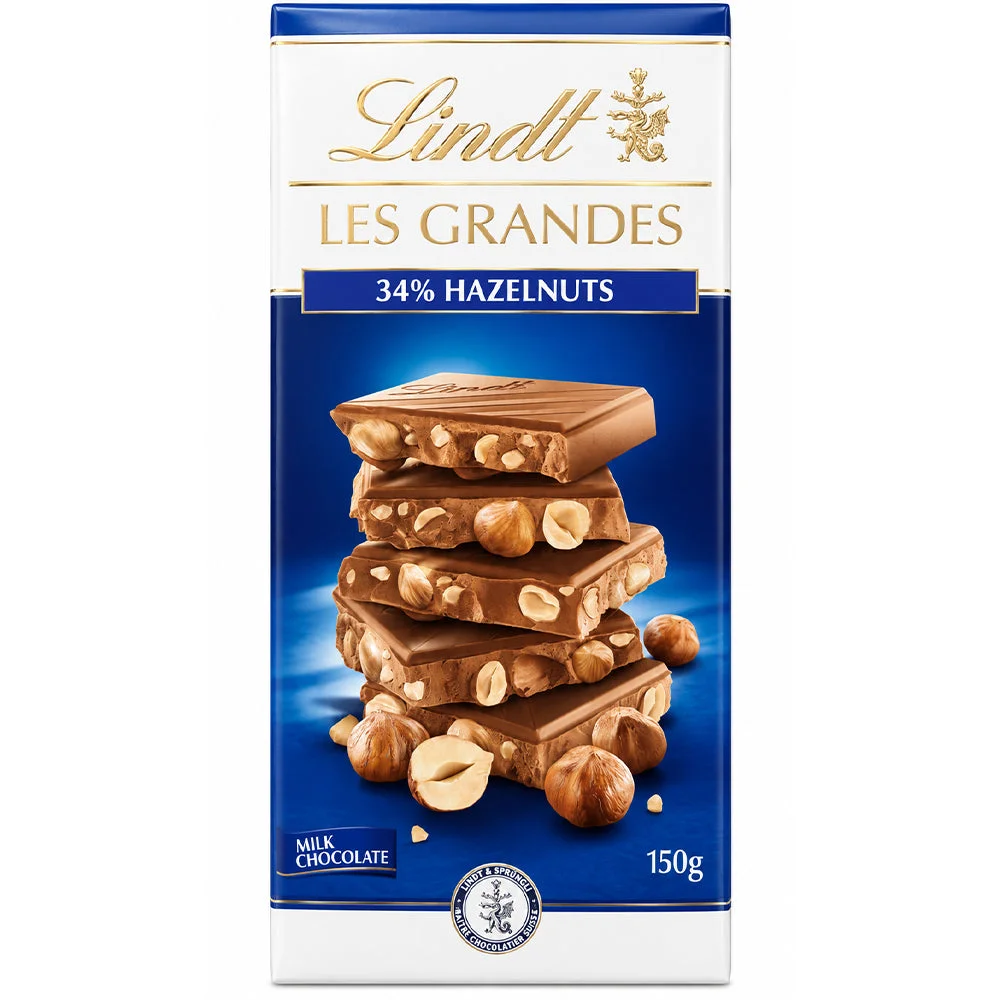 Lindt Les Grandes Milk Chocolate with 34% Hazelnuts 150g