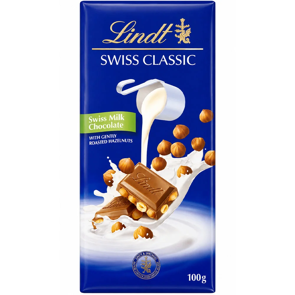 Lindt Swiss Classic Milk Chocolate with Hazelnuts 100g