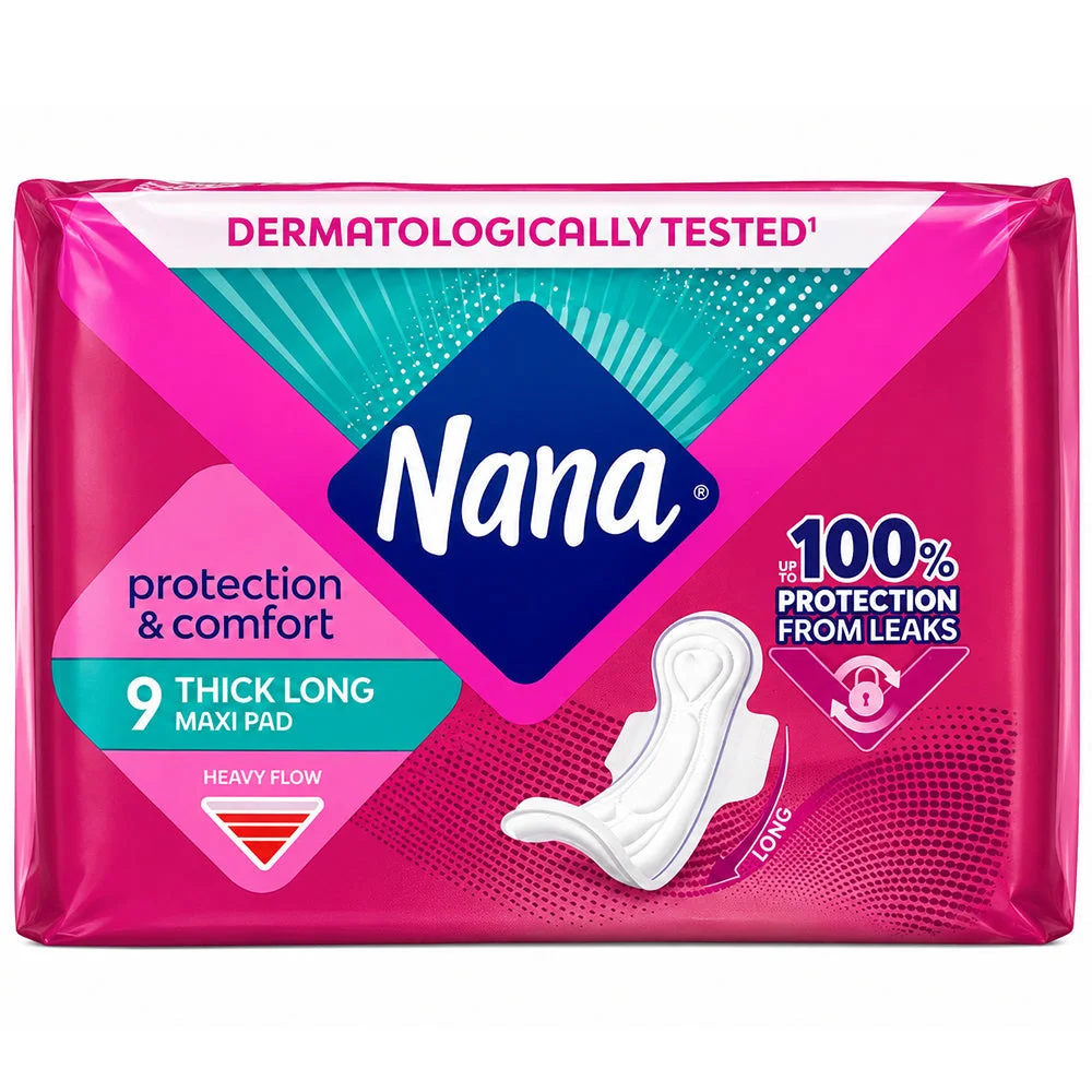 Nana Protection & Comfort Thick Long Maxi Pads 9 Pads Heavy Flow