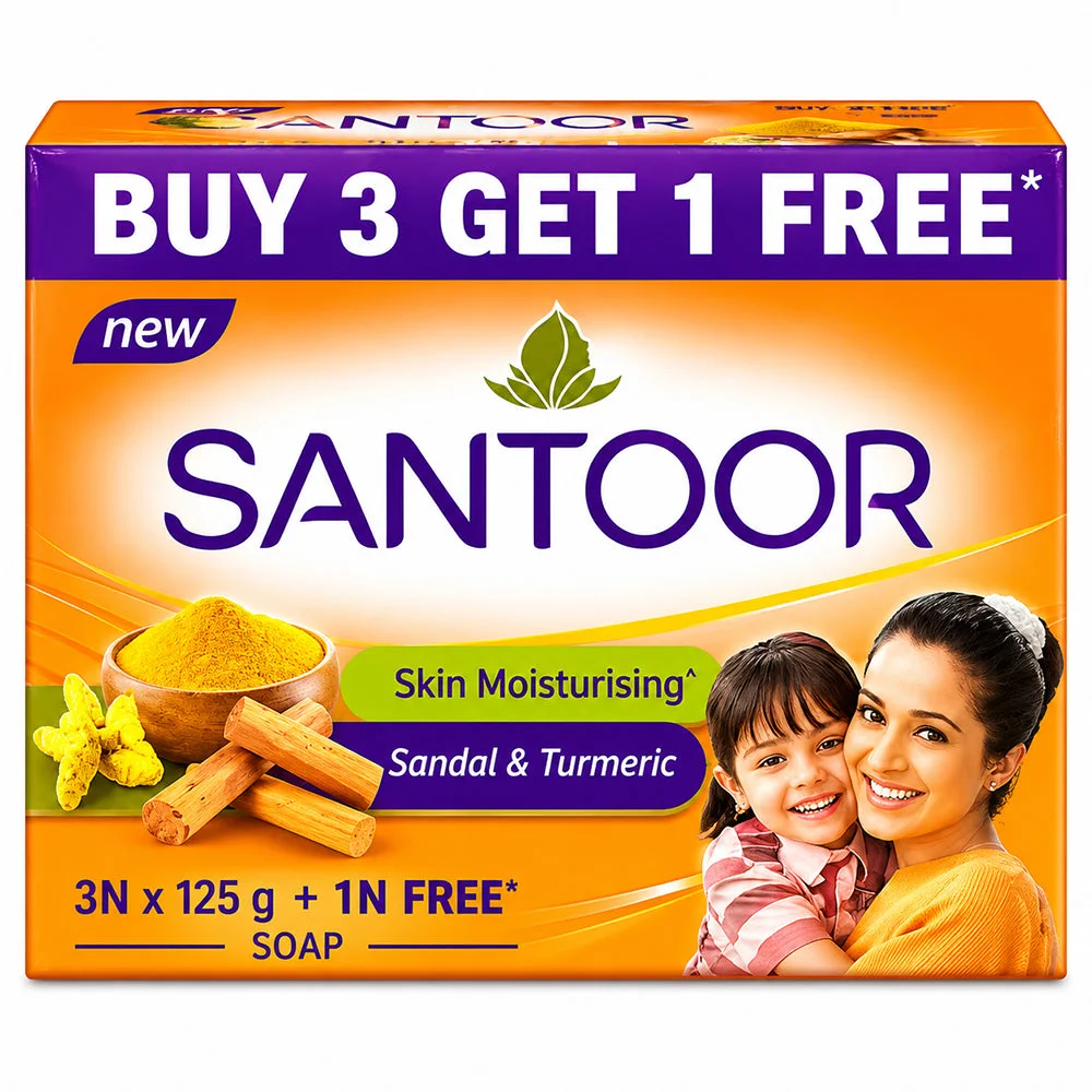 Santoor Sandal & Turmeric Soap 4x125g Buy 3 Get 1 Free