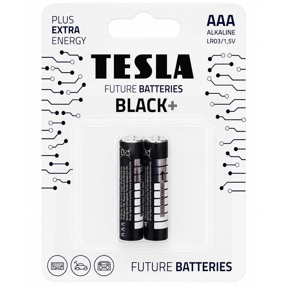 Tesla Black+ AAA Alkaline Batteries LR03 1.5V 2 Pack