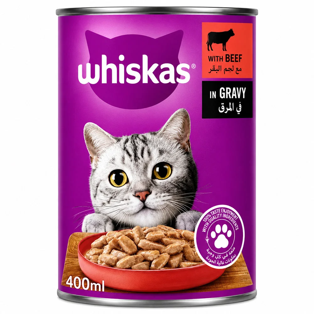 Whiskas Adult Wet Cat Food with Beef in Gravy 400ml