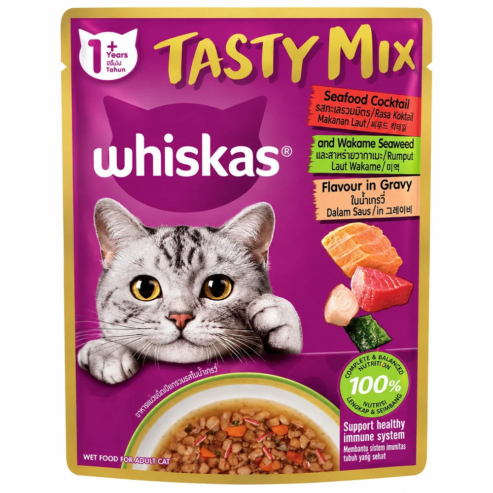 Whiskas Tasty Mix Seafood Cocktail & Wakame Seaweed in Gravy Wet Cat Food 70g
