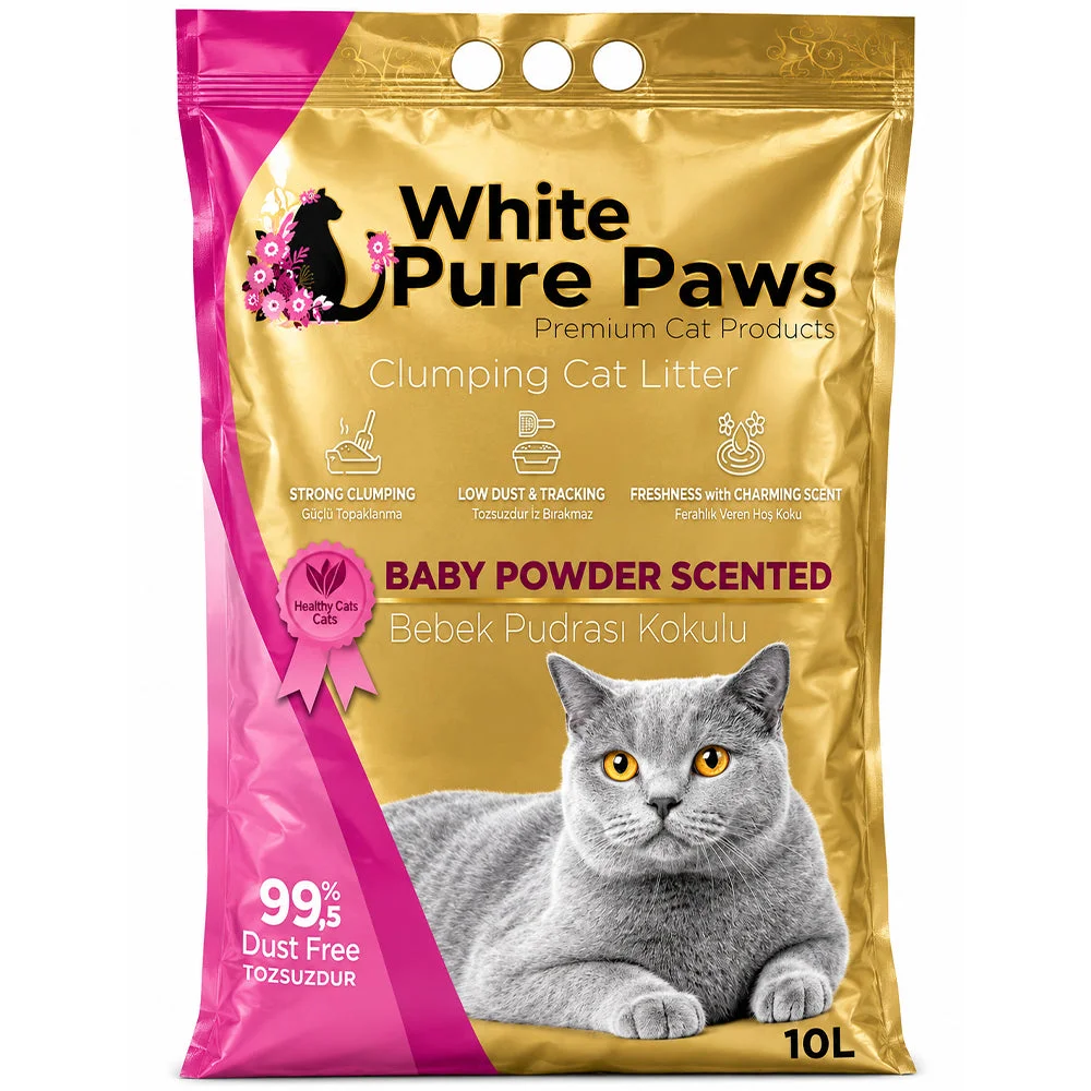 White Pure Paws Baby Powder Scented Clumping Cat Litter 10L