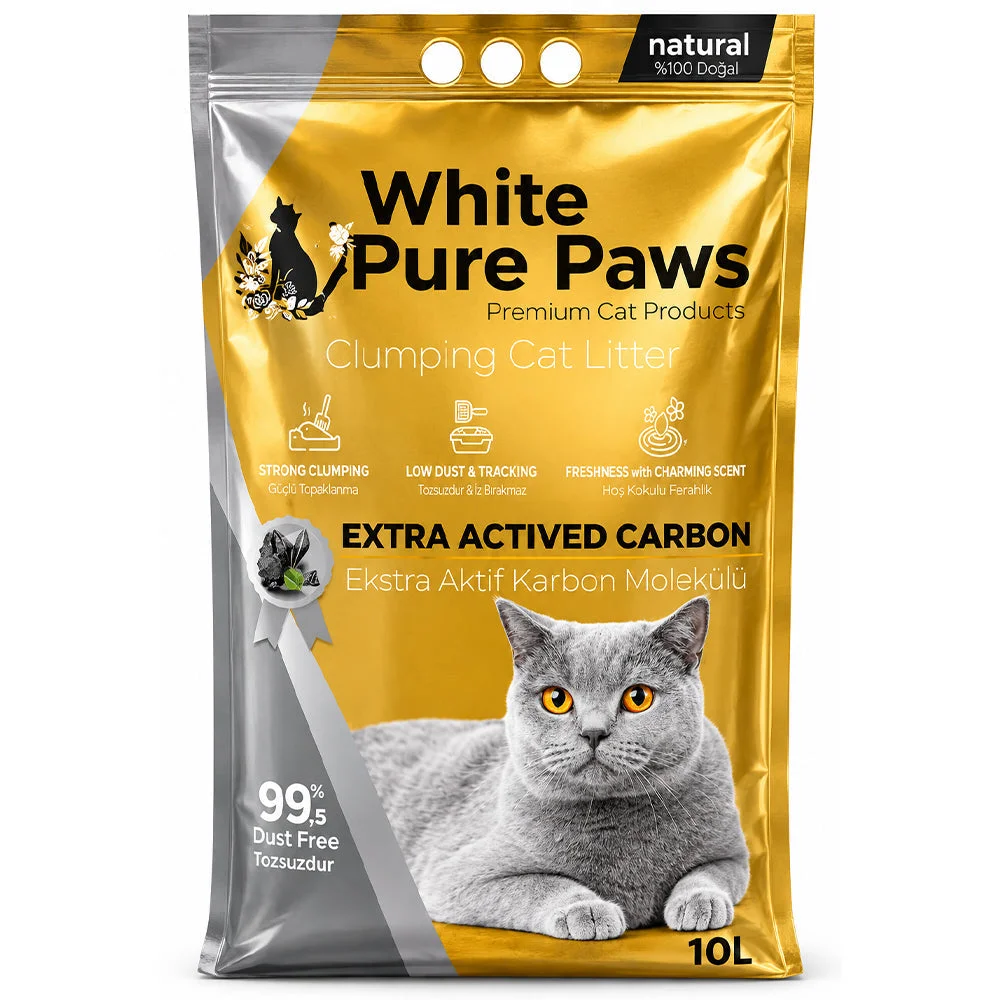 White Pure Paws Clumping Cat Litter Extra Activated Carbon 10L