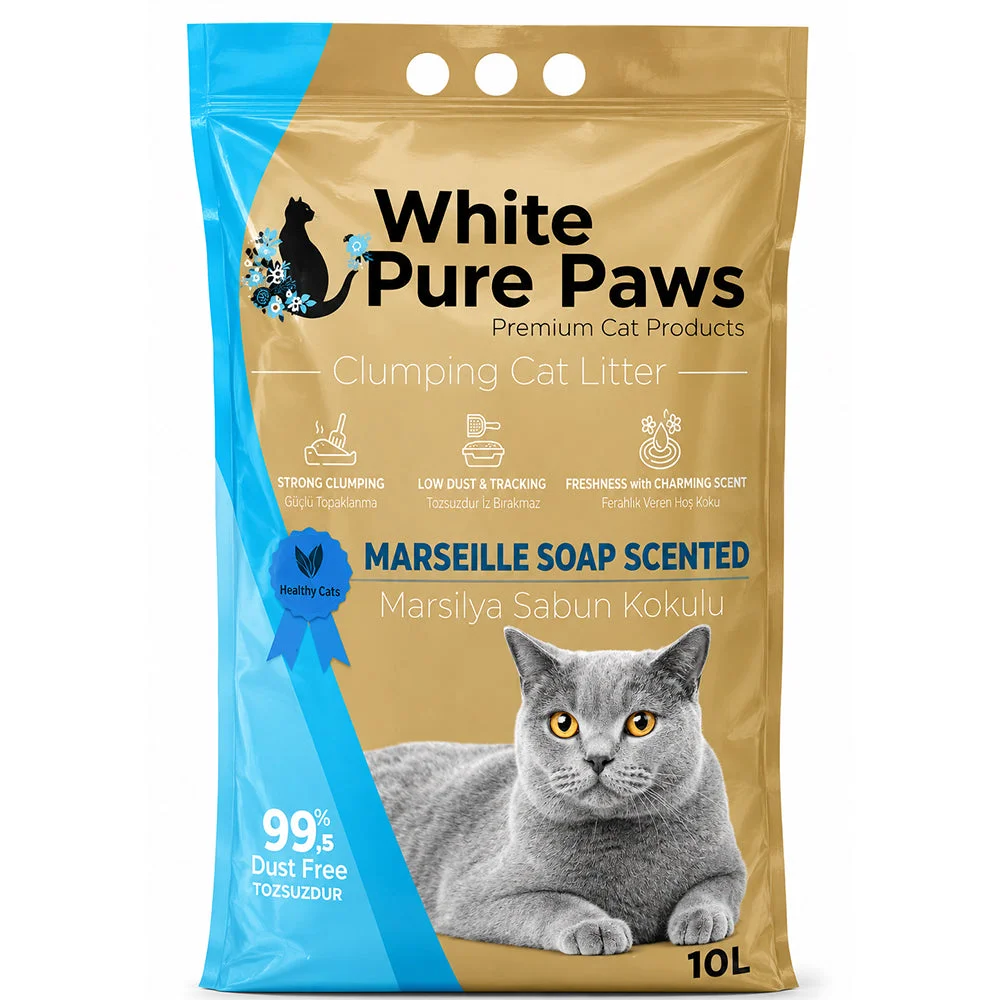 White Pure Paws Marseille Soap Scented Clumping Cat Litter 10L